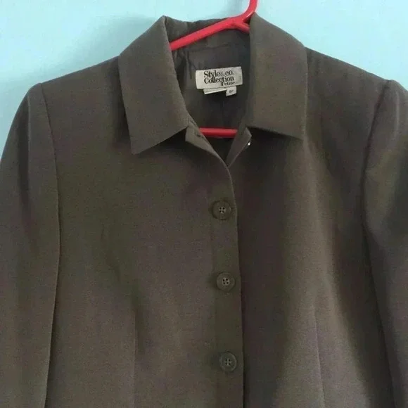 STYLE & Co. Button Down Fully Lined Open Front Green Career Blazer Jacket Sz 8P - Picture 3 of 6
